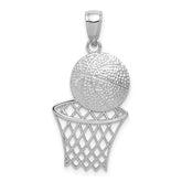 14K White Gold Basketball and Net Charm with Rhodium Finish Solid Craft